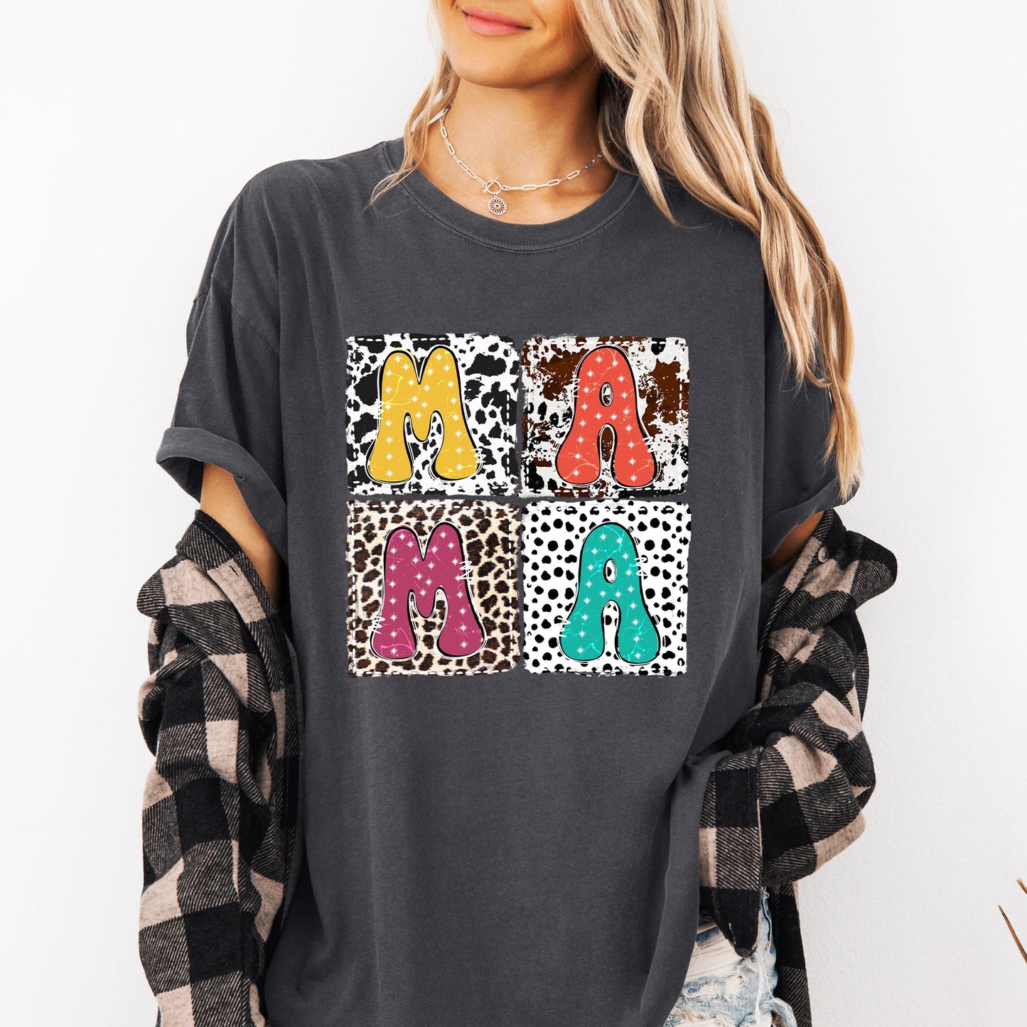 Mama, Animal Print, Leopard, Cow, Dalmatian, Retro, Mother's Day Tshirt Comfort Colors T-Shirt