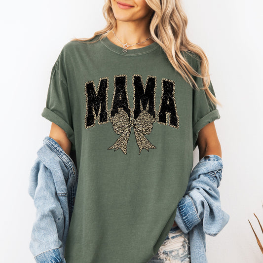 Mama, Black Leopard Print, Bow, Ribbon, Mother's Day Tshirt Comfort Colors T-Shirt