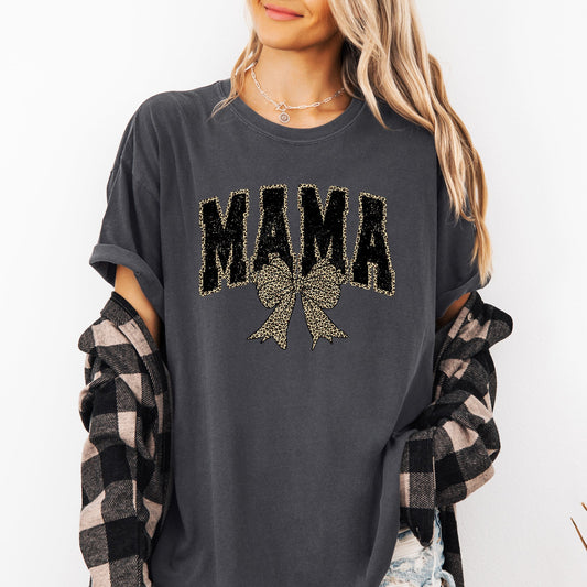 Mama, Black Leopard Print, Bow, Ribbon, Mother's Day Tshirt Comfort Colors T-Shirt