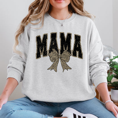 Mama, Black Leopard Print, Bow, Ribbon, Mother's Day Sweatshirt