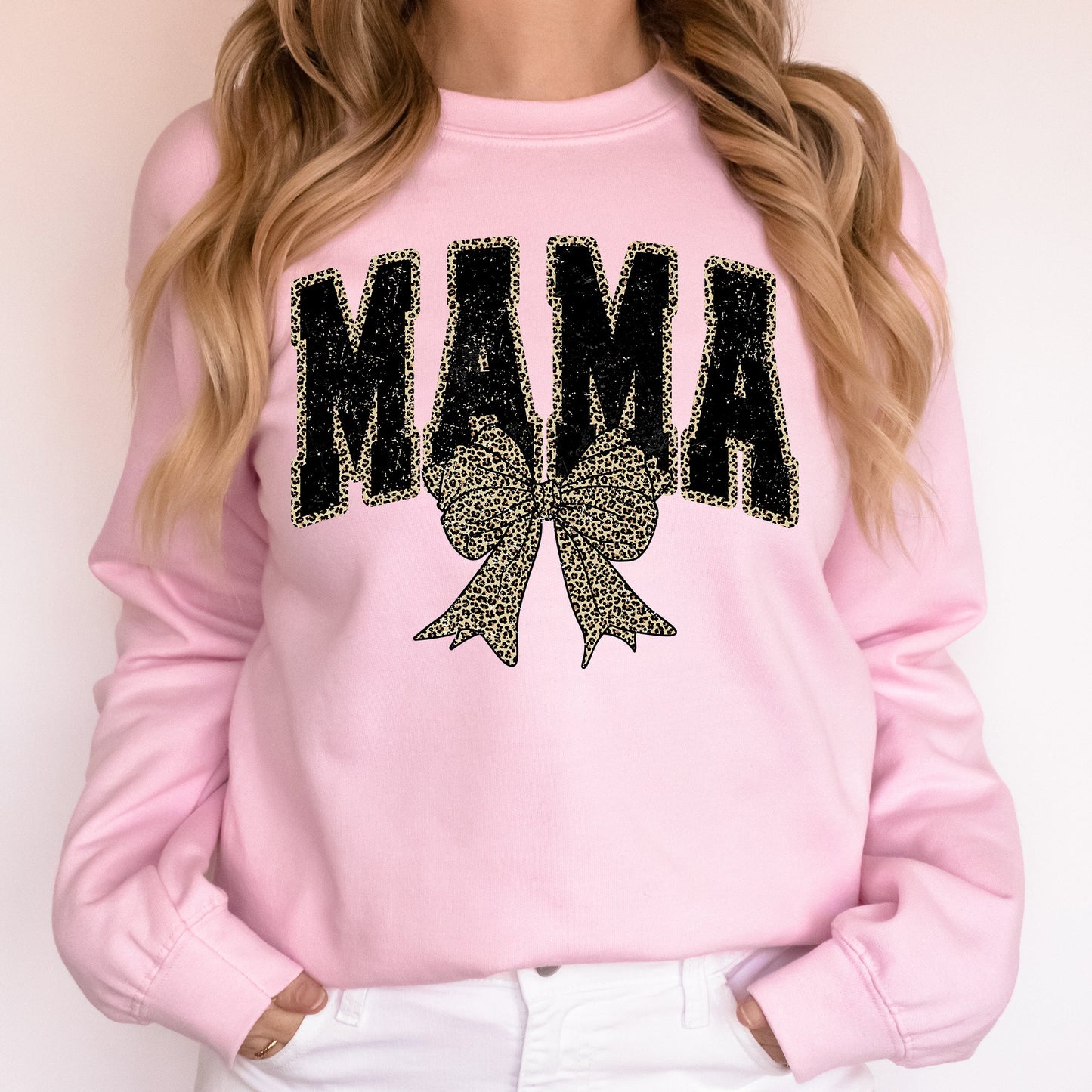 Mama, Black Leopard Print, Bow, Ribbon, Mother's Day Sweatshirt