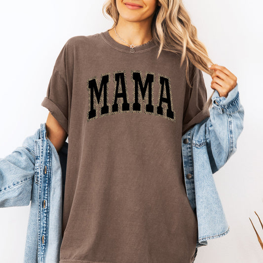Mama, Black Leopard Print, Retro, Vintage, Varsity, Mother's Day Tshirt Comfort Colors T-Shirt