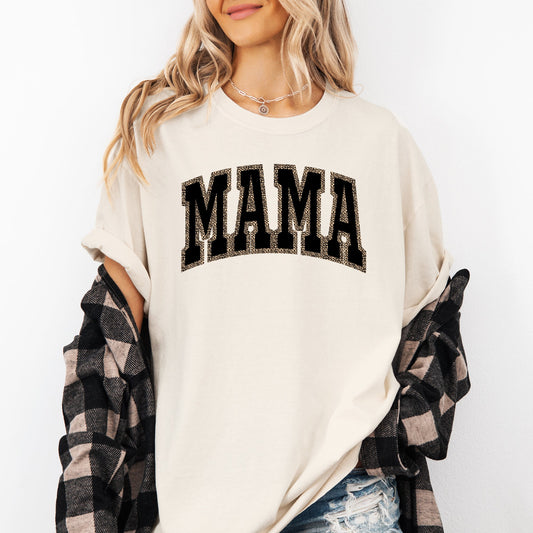 Mama, Black Leopard Print, Retro, Vintage, Varsity, Mother's Day Tshirt Comfort Colors T-Shirt