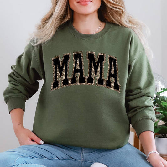 Mama, Black Leopard Print, Retro, Vintage, Varsity, Mother's Day Sweatshirt