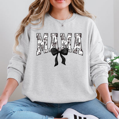 Mama, Bow, Ribbon, Black, Chinoiserie, Coquette, Varsity, Mother's Day Sweatshirt