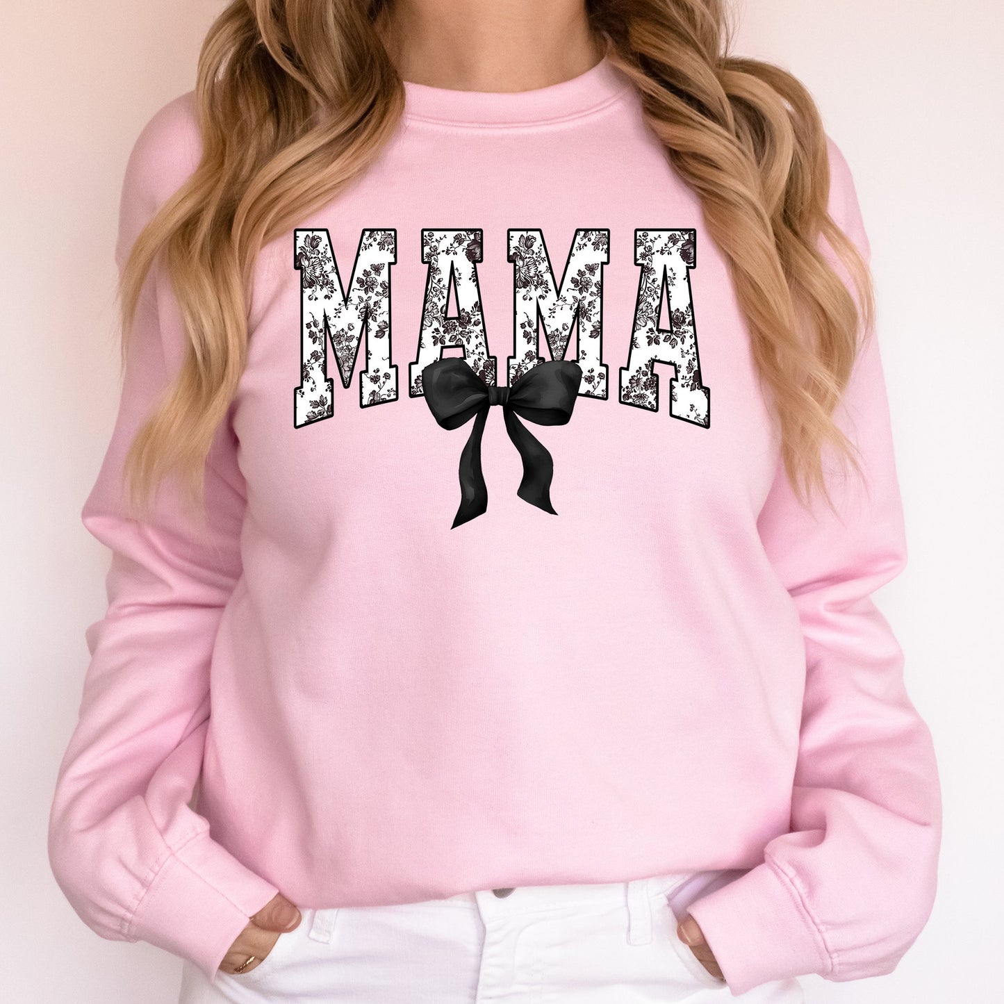 Mama, Bow, Ribbon, Black, Chinoiserie, Coquette, Varsity, Mother's Day Sweatshirt