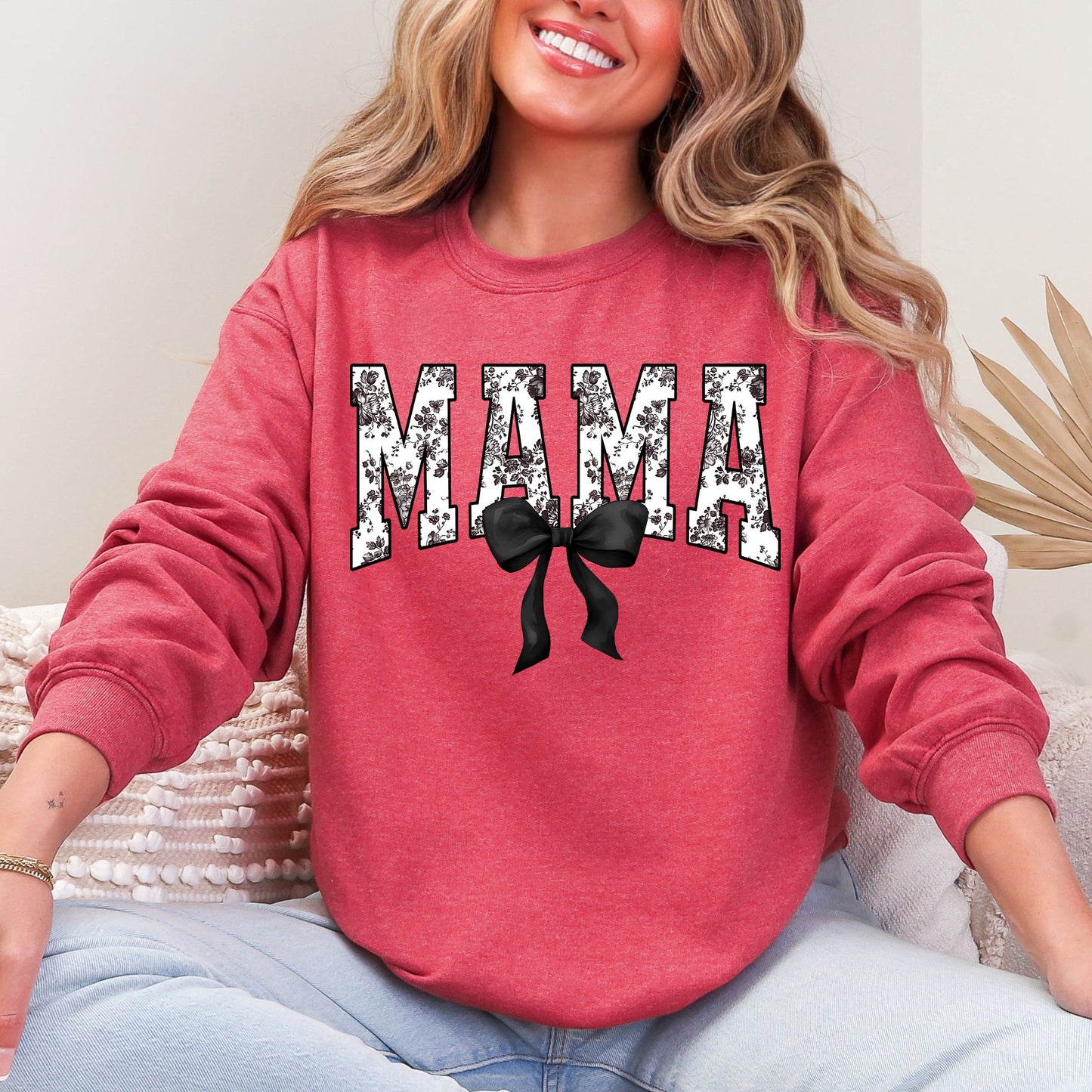 Mama, Bow, Ribbon, Black, Chinoiserie, Coquette, Varsity, Mother's Day Sweatshirt