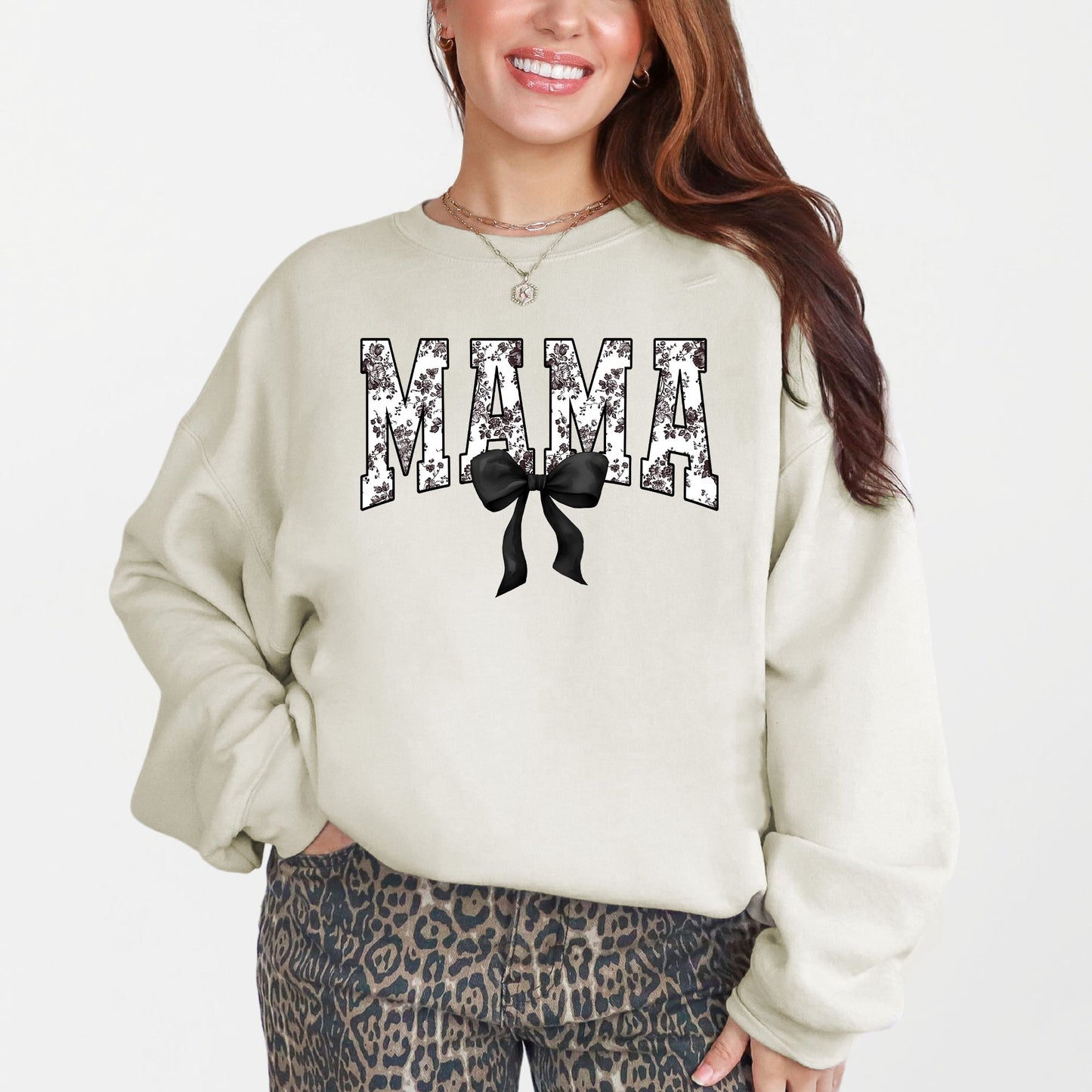 Mama, Bow, Ribbon, Black, Chinoiserie, Coquette, Varsity, Mother's Day Sweatshirt
