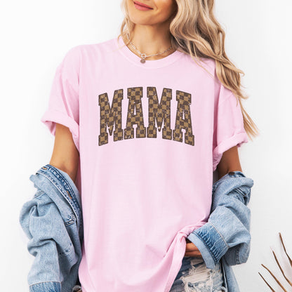 Mama, Brown Checkered, Retro, Varsity, Mother's Day Tshirt Comfort Colors T-Shirt