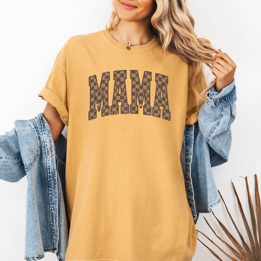 Mama, Brown Checkered, Retro, Varsity, Mother's Day Tshirt Comfort Colors T-Shirt