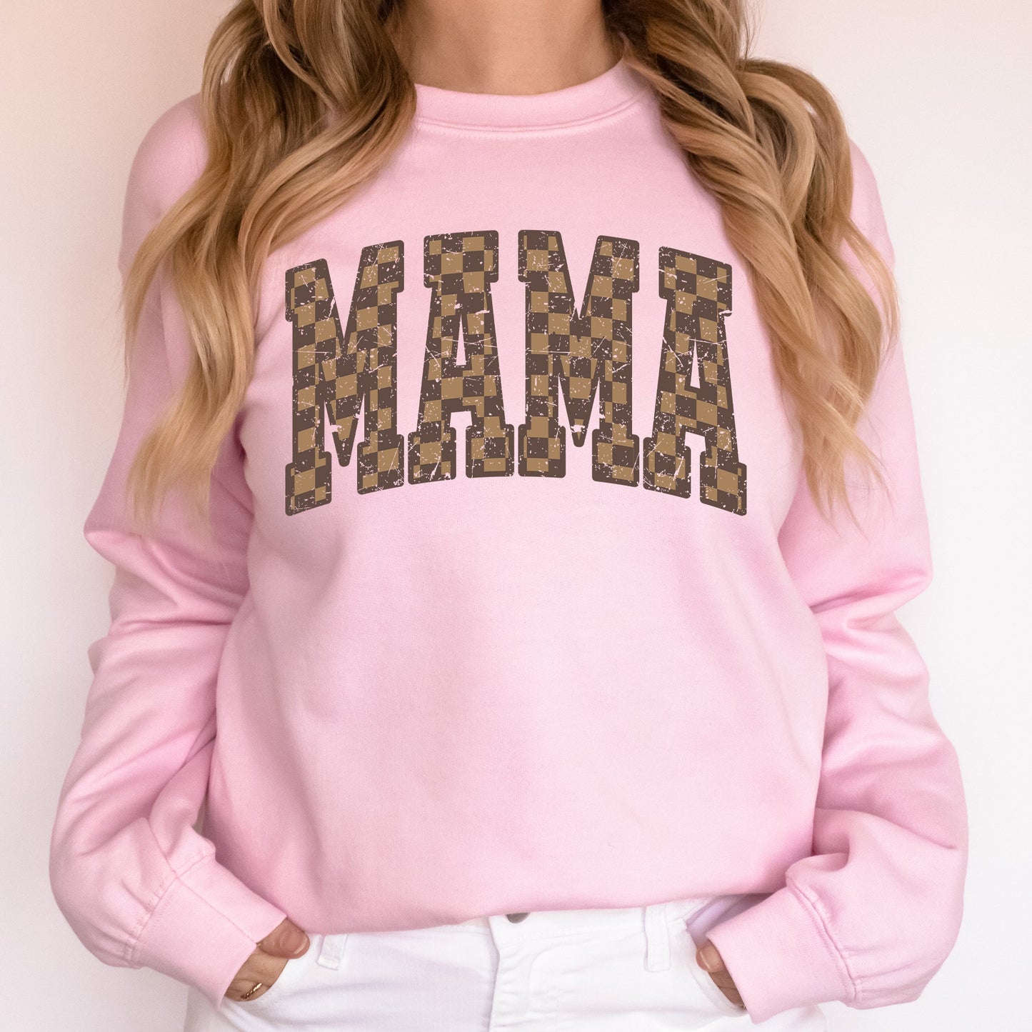 Mama, Brown Checkered, Retro, Varsity, Mother's Day Sweatshirt