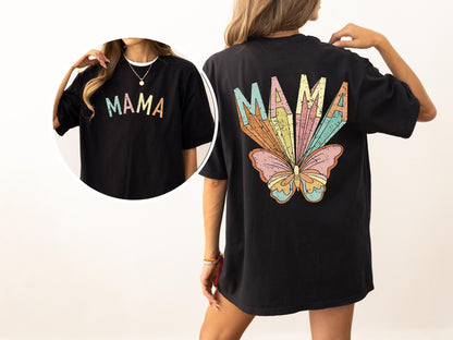 Mama, Butterfly, Colorful, Mother's Day, Mother, Front and Back, Pastel, Retro, Psychedelic, Tshirt Comfort Colors T-Shirt