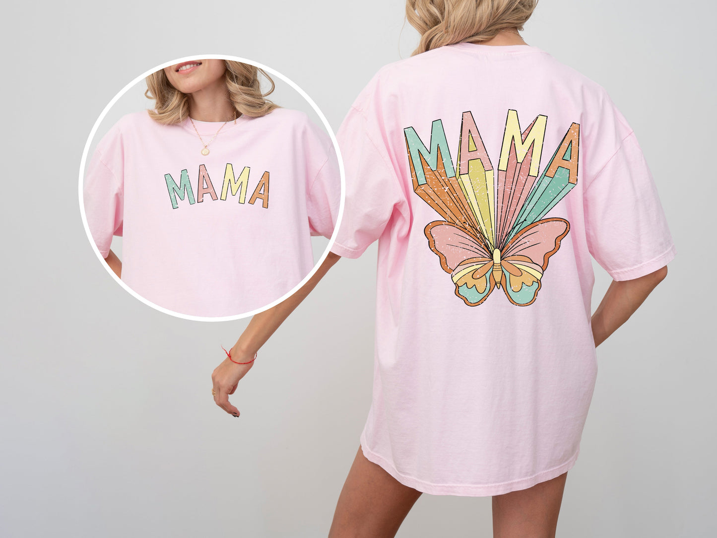 Mama, Butterfly, Colorful, Mother's Day, Mother, Front and Back, Pastel, Retro, Psychedelic, Tshirt Comfort Colors T-Shirt