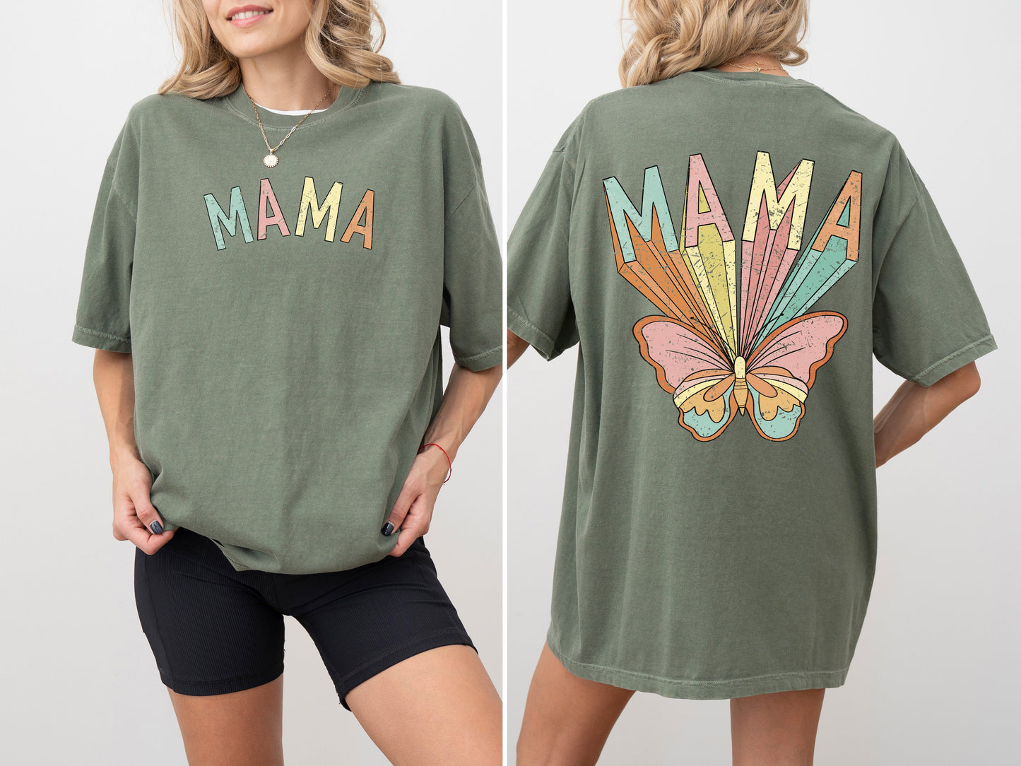 Mama, Butterfly, Colorful, Mother's Day, Mother, Front and Back, Pastel, Retro, Psychedelic, Tshirt Comfort Colors T-Shirt