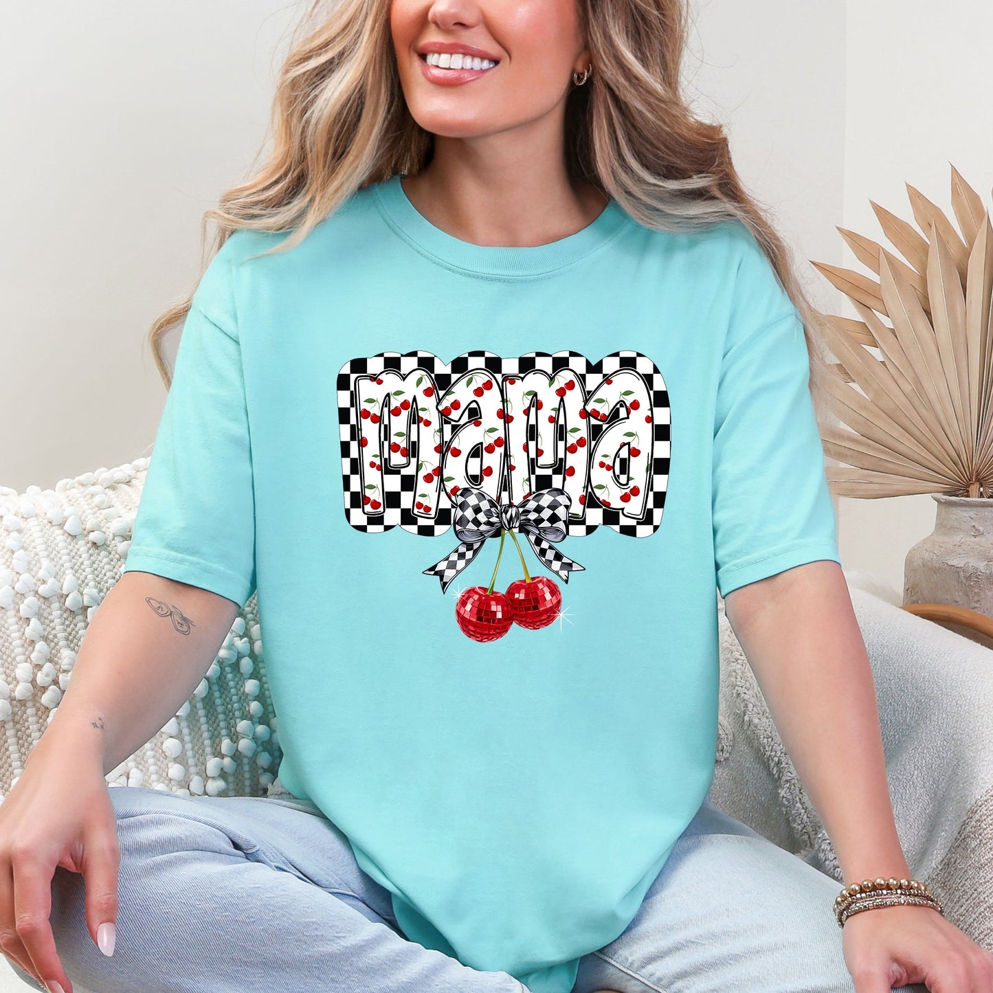 Mama, Cherries, Checkered, Retro, Comfort Colors T-Shirt