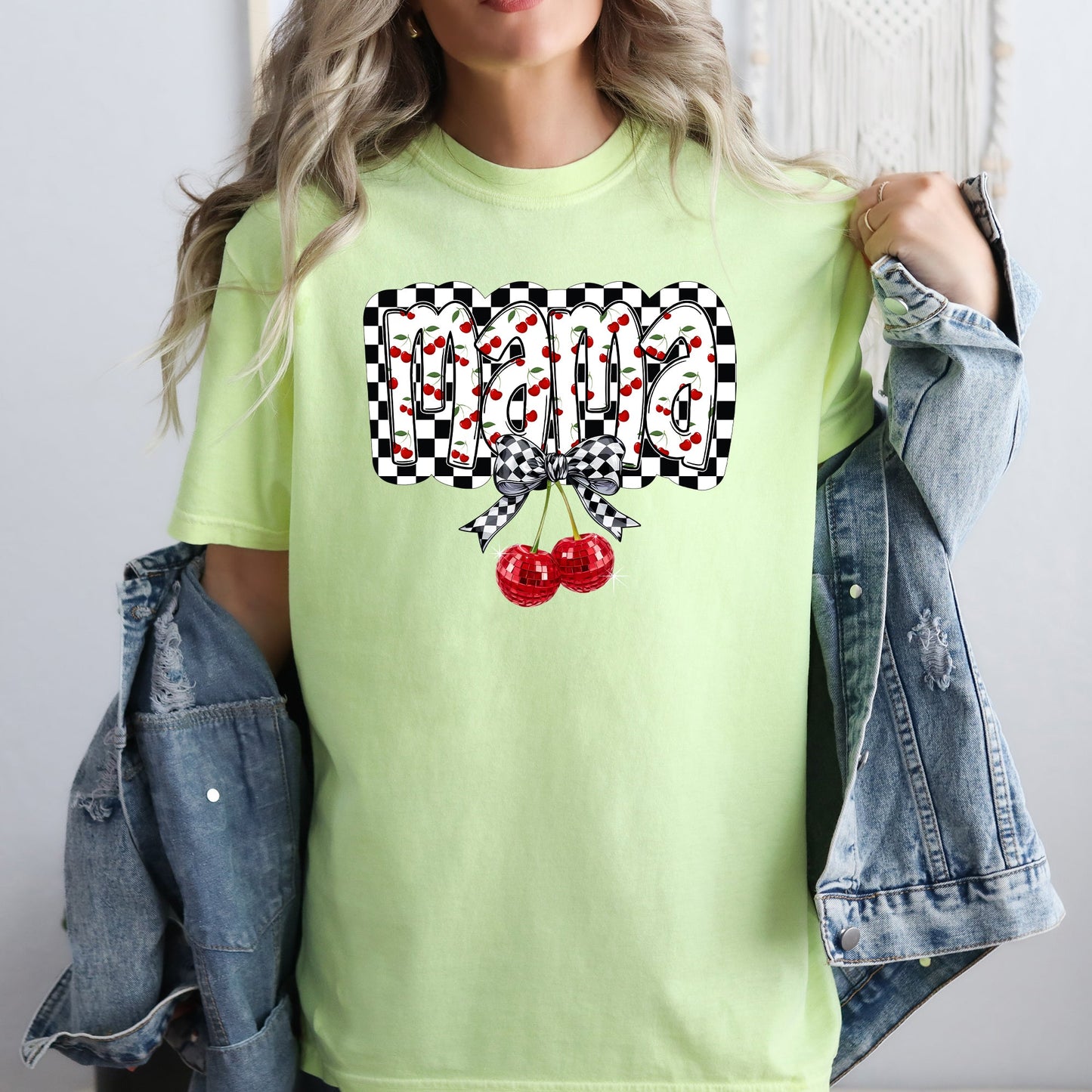 Mama, Cherries, Checkered, Retro, Comfort Colors T-Shirt