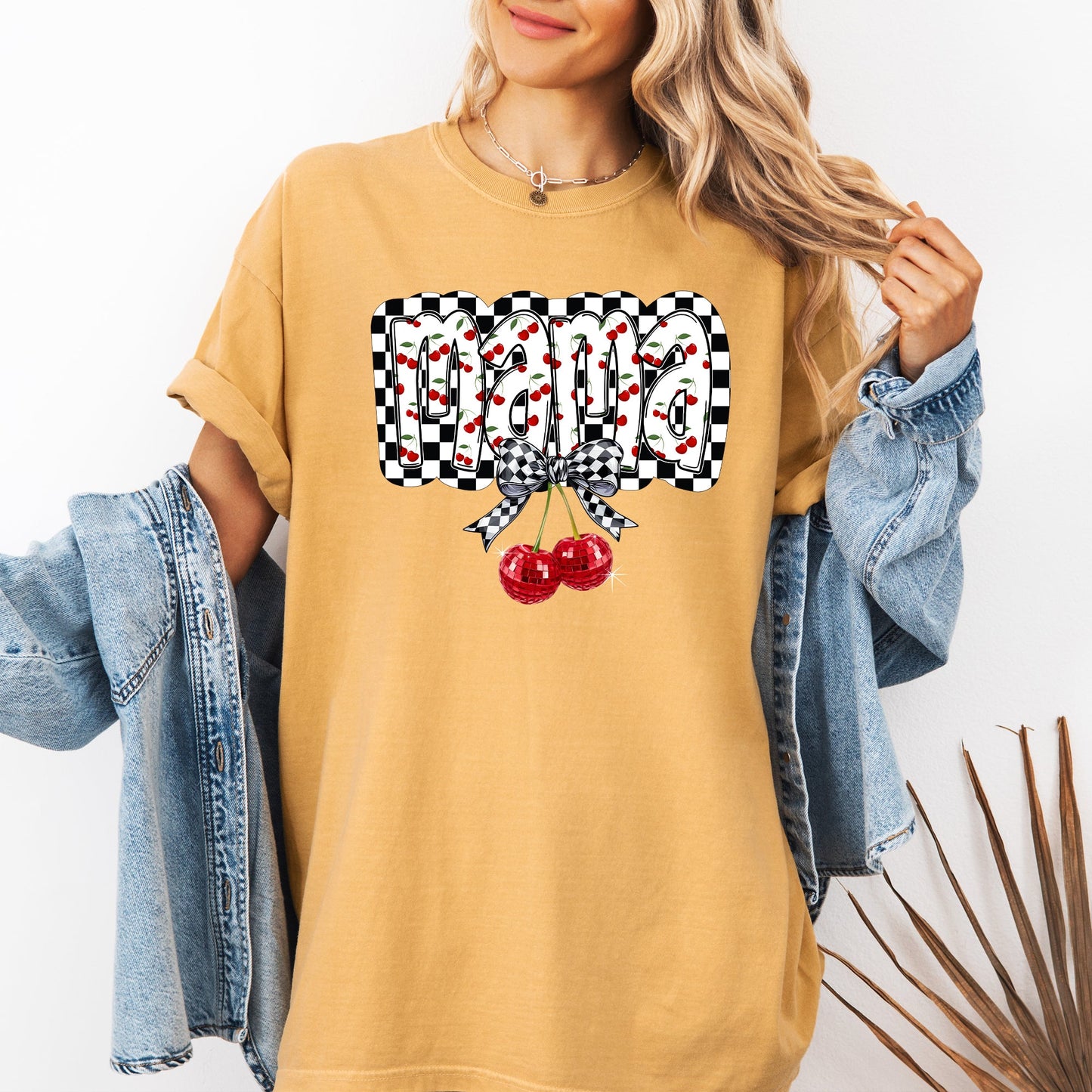 Mama, Cherries, Checkered, Retro, Comfort Colors T-Shirt