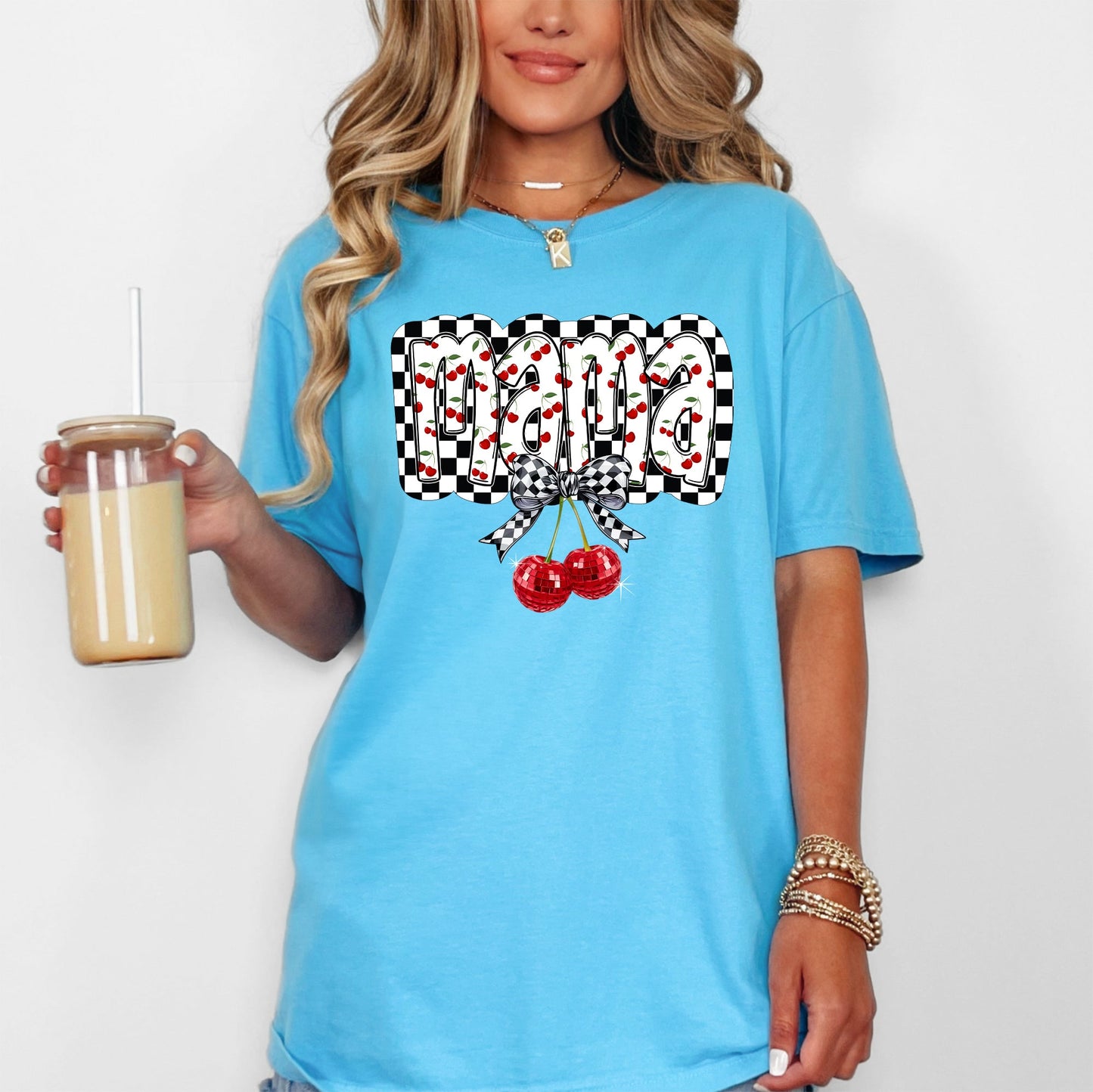 Mama, Cherries, Checkered, Retro, Comfort Colors T-Shirt