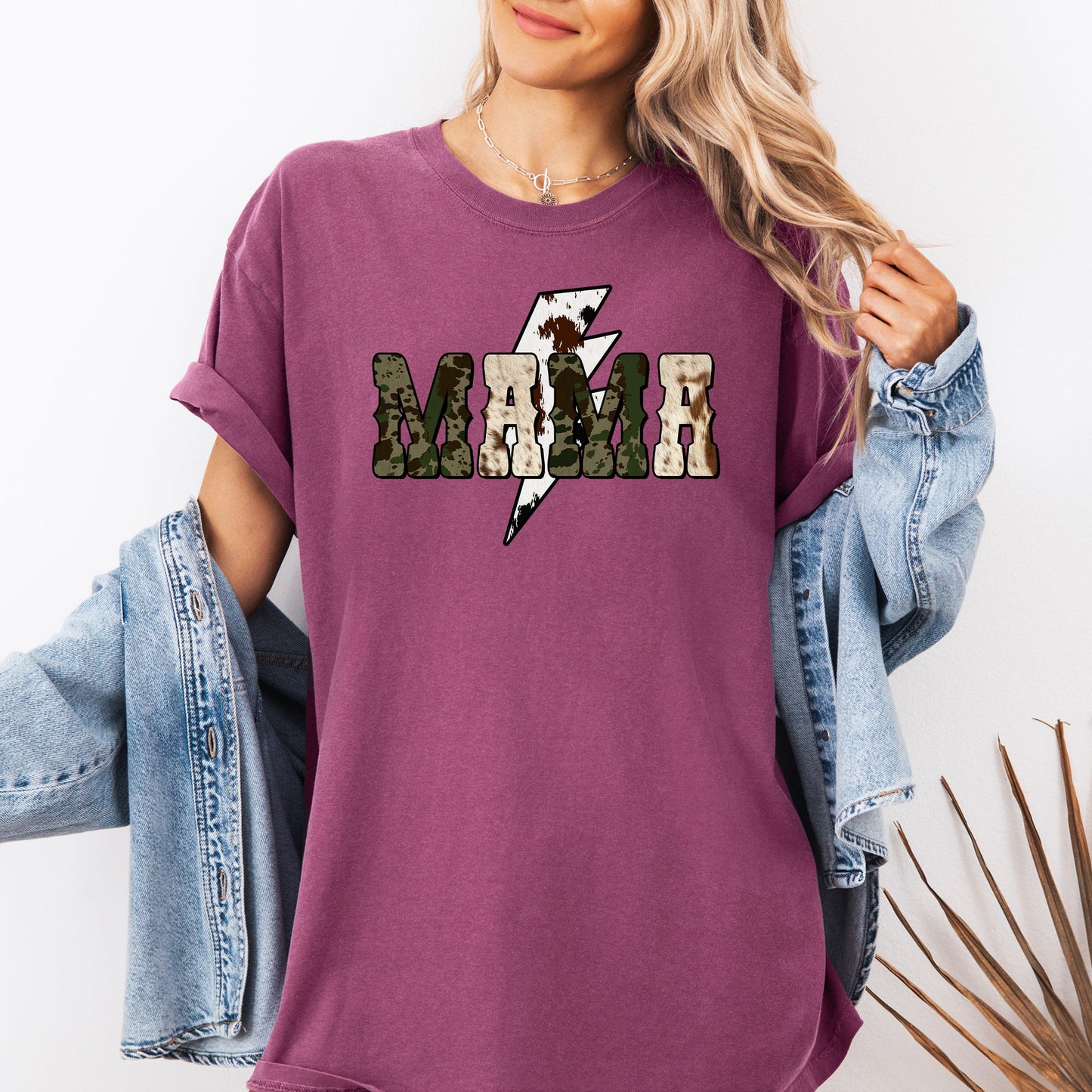 Mama, Cow Print, Checkered, Lightning Bolt, Retro, Mother's Day Tshirt Comfort Colors T-Shirt