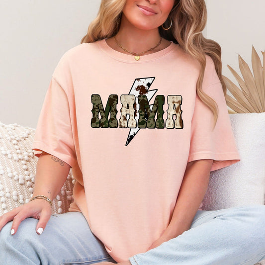 Mama, Cow Print, Checkered, Lightning Bolt, Retro, Mother's Day Tshirt Comfort Colors T-Shirt