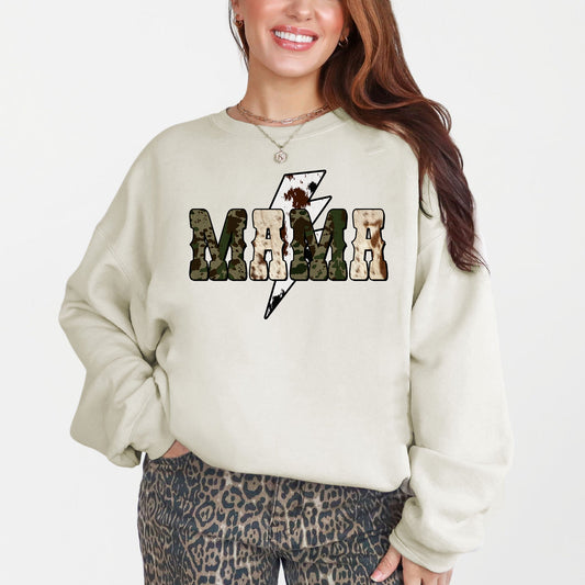 Mama, Cow Print, Checkered, Lightning Bolt, Retro, Mother's Day Sweatshirt