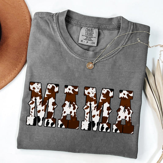 Mama, Cow Print, Western, Country, Varsity, Retro, Vintage Tshirt Comfort Colors T-Shirt