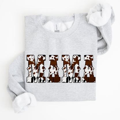 Mama, Cow Print, Western, Country, Varsity, Retro, Vintage Sweatshirt