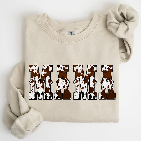 Mama, Cow Print, Western, Country, Varsity, Retro, Vintage Sweatshirt