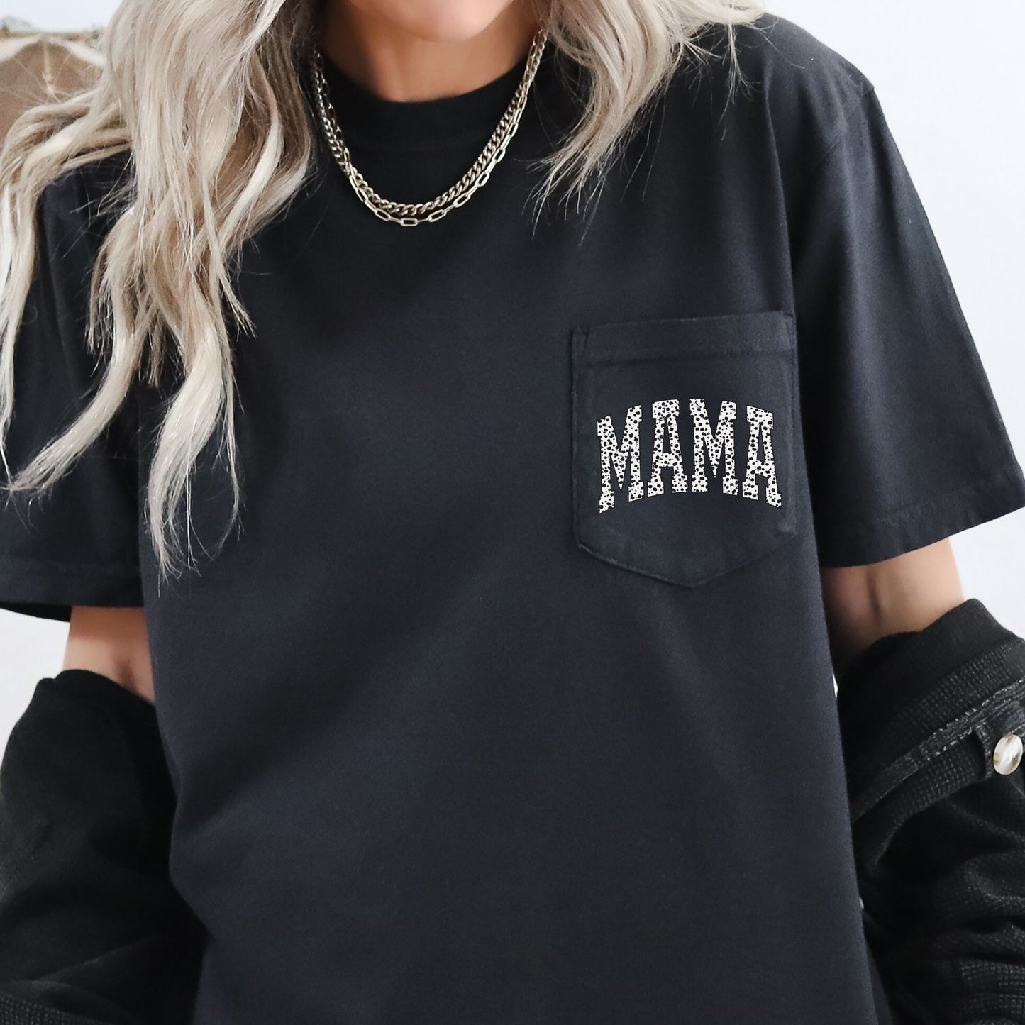 Mama, Dalmatian Print, Retro, Pocket Tee Comfort Colors T-Shirt