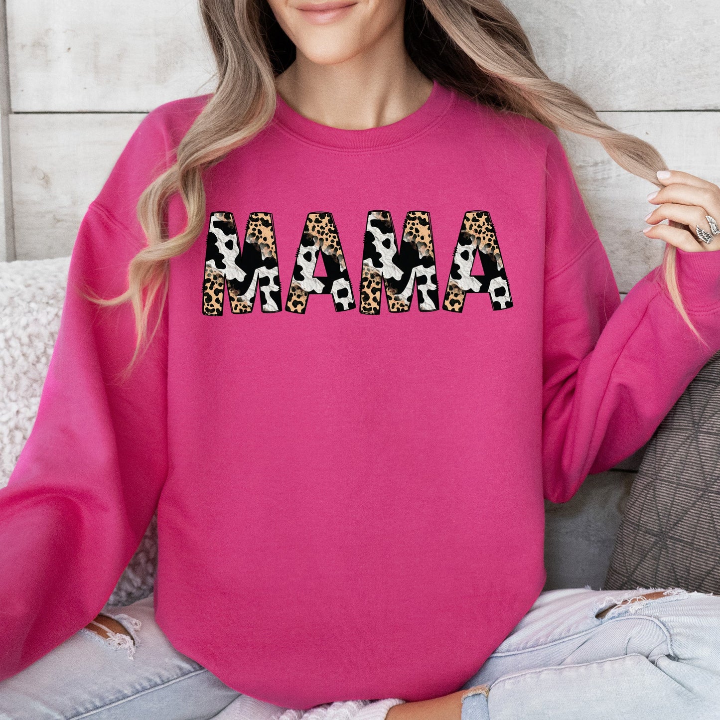 Mama, Leopard Cow Print, Classic, Animal Print, Mother's Day Sweatshirt