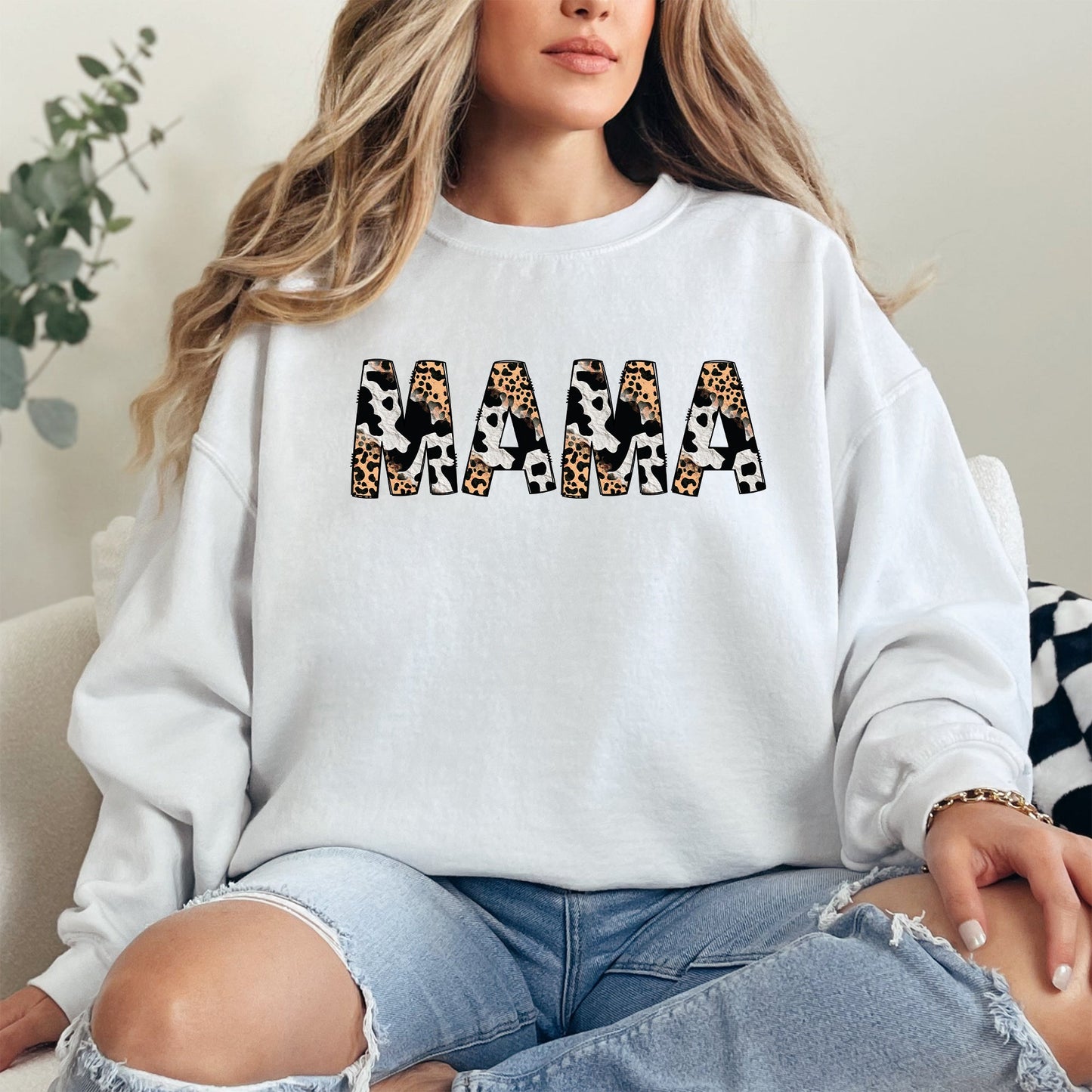 Mama, Leopard Cow Print, Classic, Animal Print, Mother's Day Sweatshirt