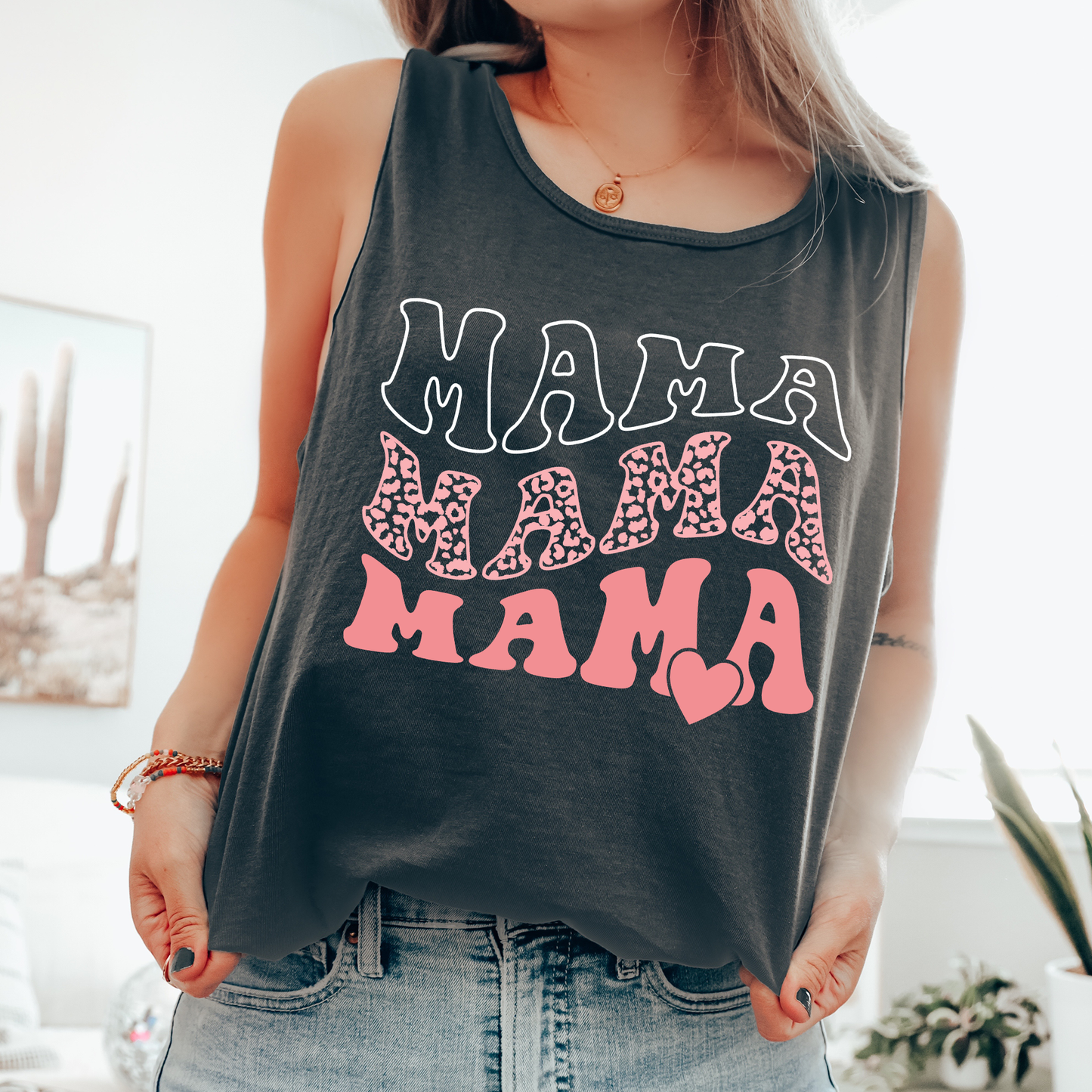 Mama, Leopard Heart, Beautiful, Original Designer Comfort Colors Tank Top