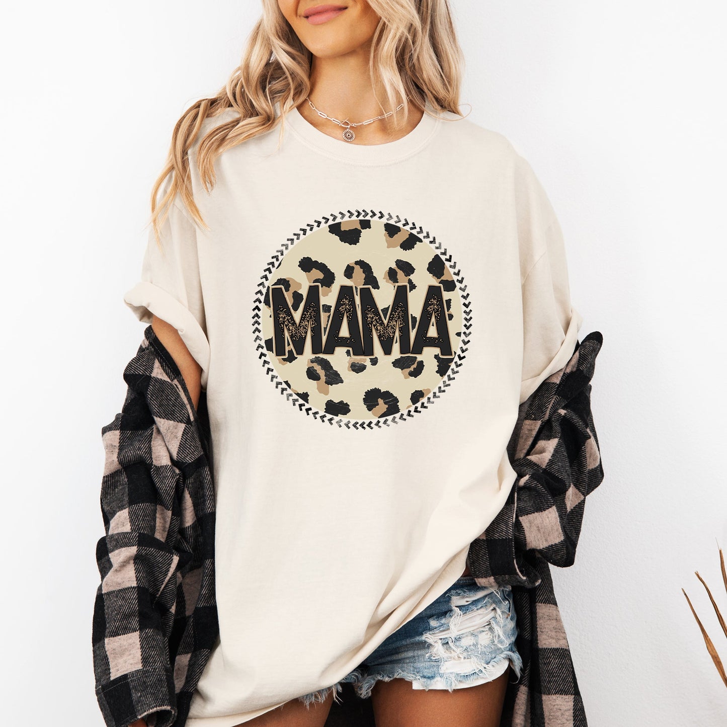 Mama, Leopard Print Circle, Western, Cowboy Tshirt Comfort Colors T-Shirt