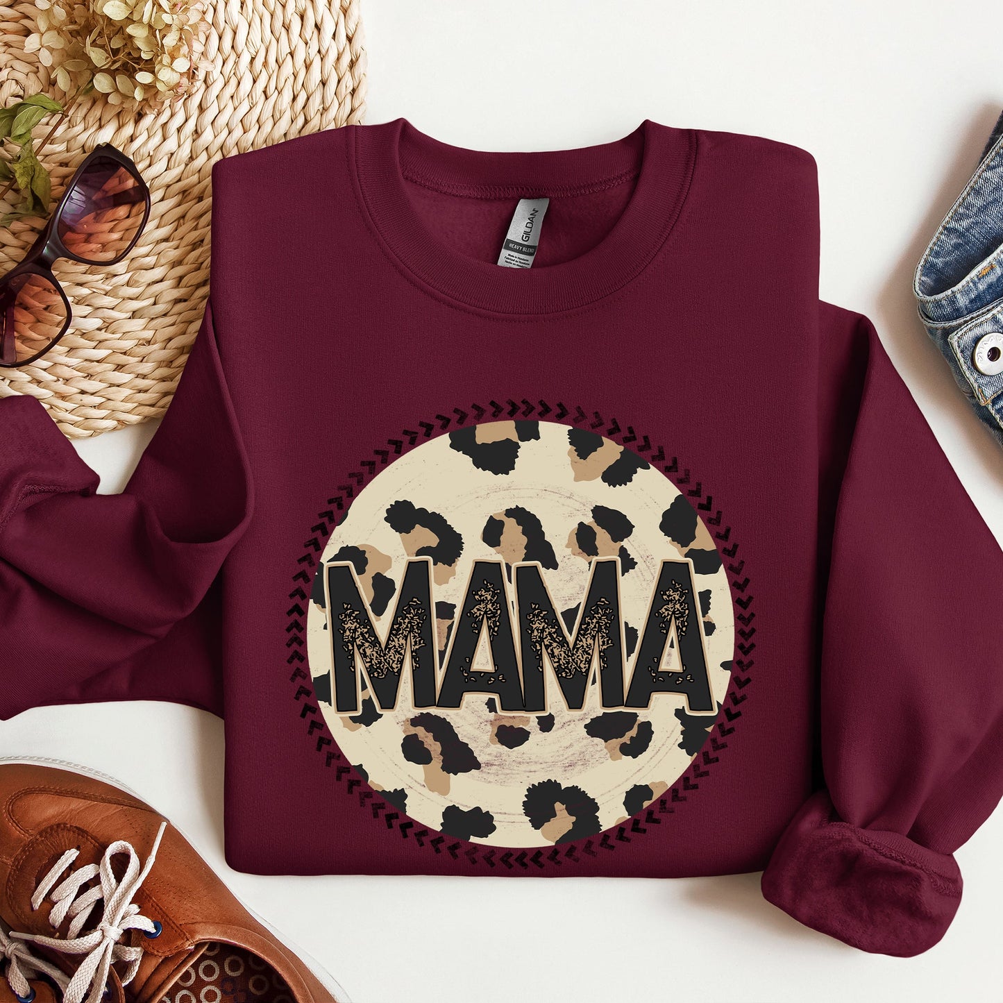Mama, Leopard Print Circle, Western, Cowboy Sweatshirt