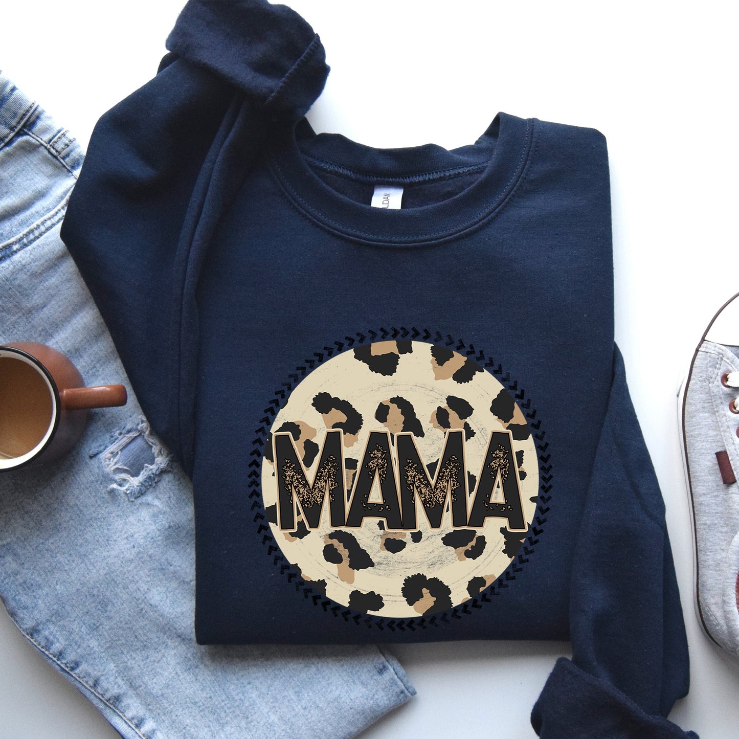 Mama, Leopard Print Circle, Western, Cowboy Sweatshirt