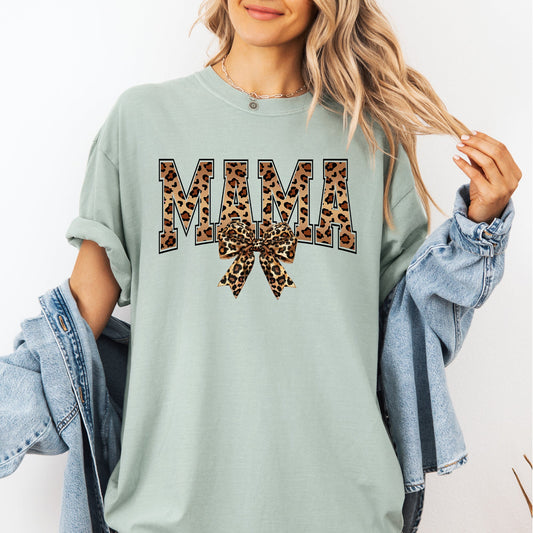 Mama, Leopard Print, Bow, Ribbon, Mother's Day Tshirt Comfort Colors T-Shirt