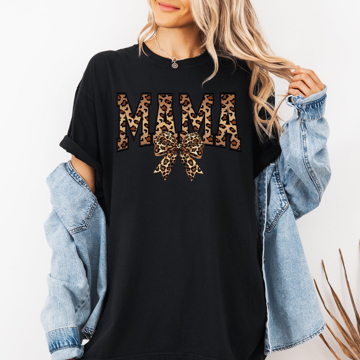 Mama, Leopard Print, Bow, Ribbon, Mother's Day Tshirt Comfort Colors T-Shirt