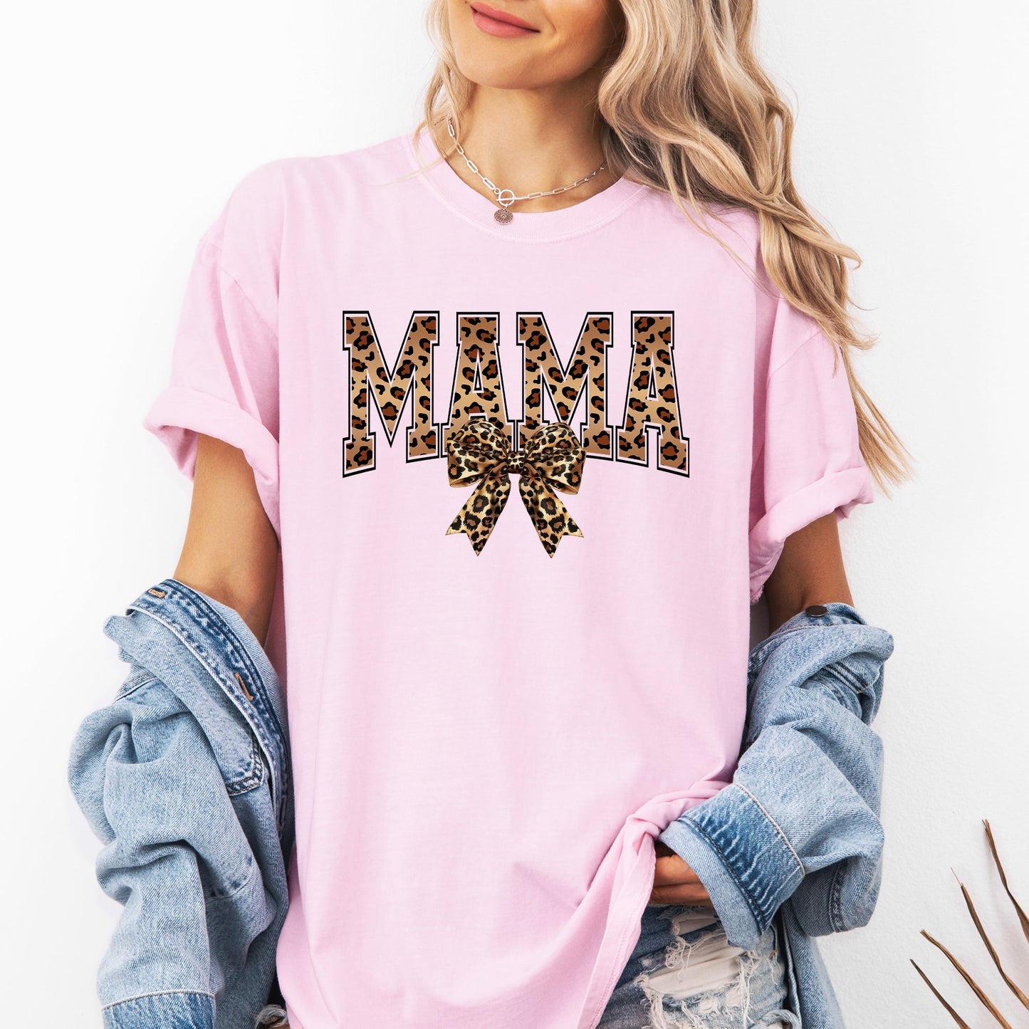 Mama, Leopard Print, Bow, Ribbon, Mother's Day Tshirt Comfort Colors T-Shirt