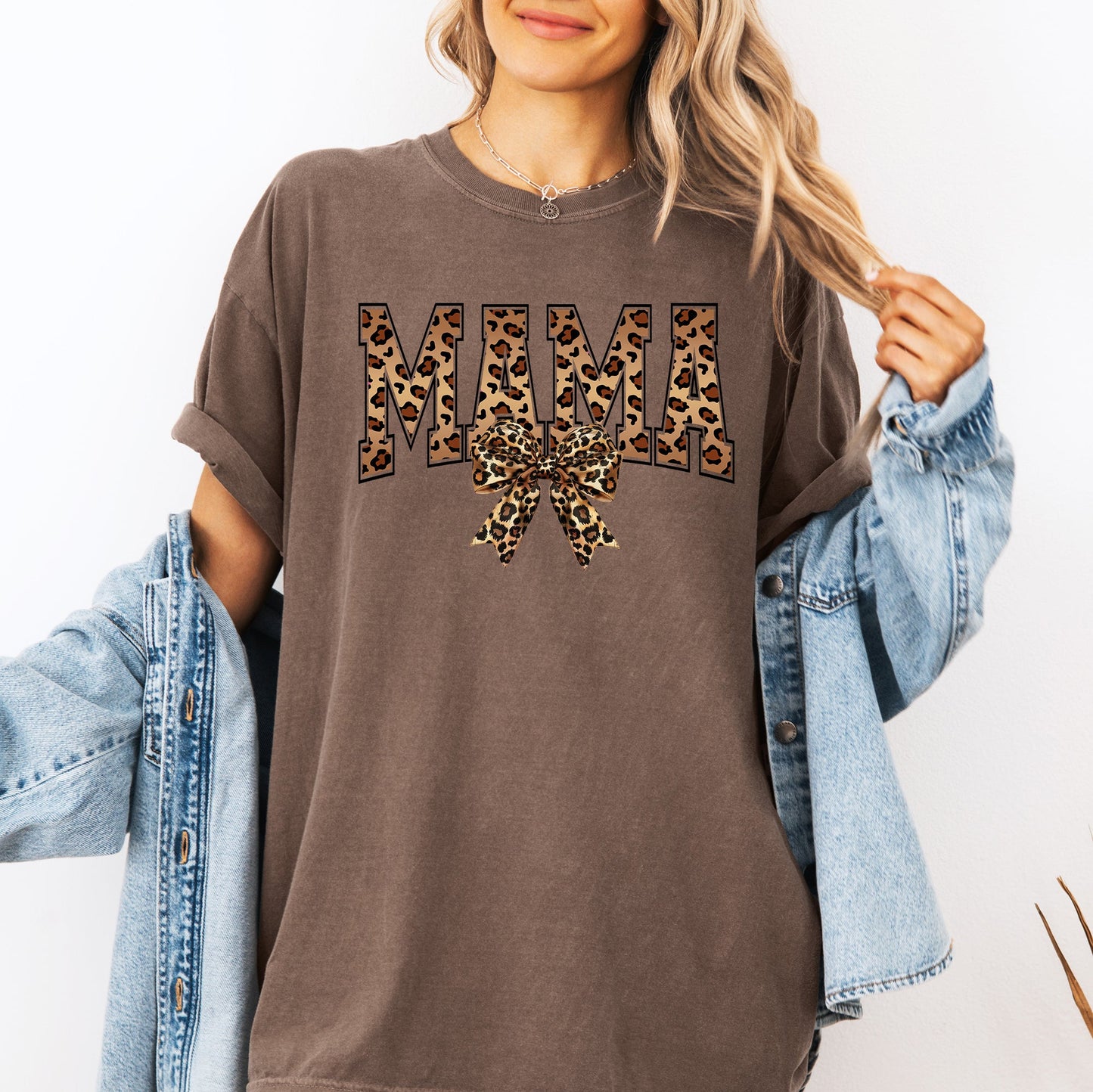 Mama, Leopard Print, Bow, Ribbon, Mother's Day Tshirt Comfort Colors T-Shirt
