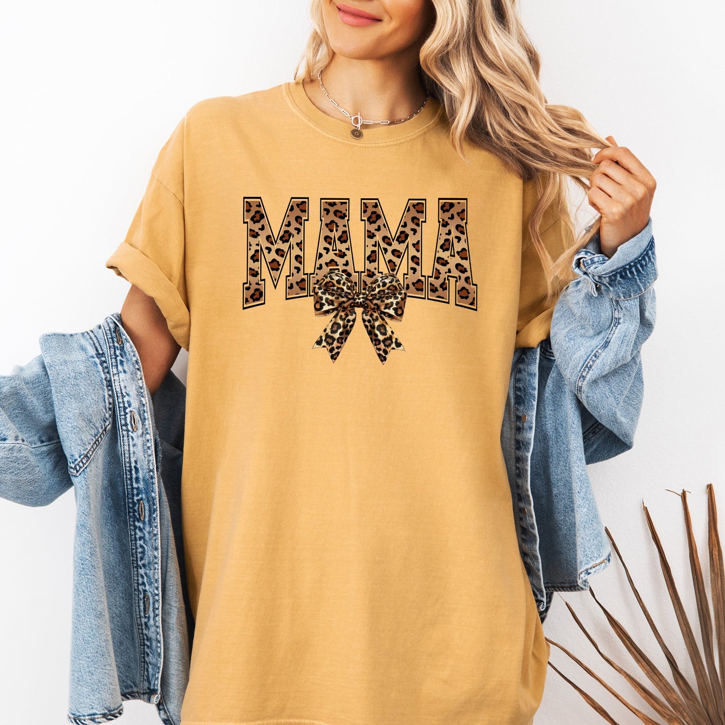 Mama, Leopard Print, Bow, Ribbon, Mother's Day Tshirt Comfort Colors T-Shirt