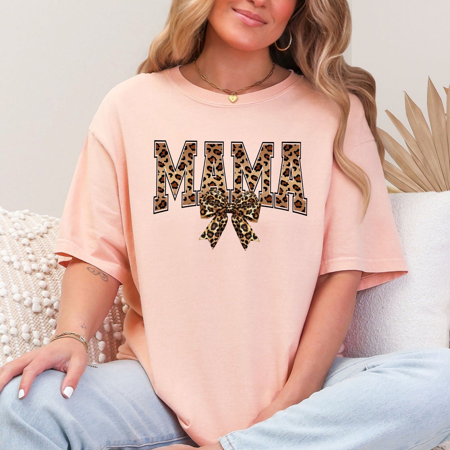 Mama, Leopard Print, Bow, Ribbon, Mother's Day Tshirt Comfort Colors T-Shirt
