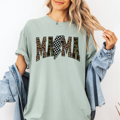 Mama, Leopard Print, Camo, Camouflage, Checkered, Lightning Bolt, Mother's Day Tshirt Comfort Colors T-Shirt