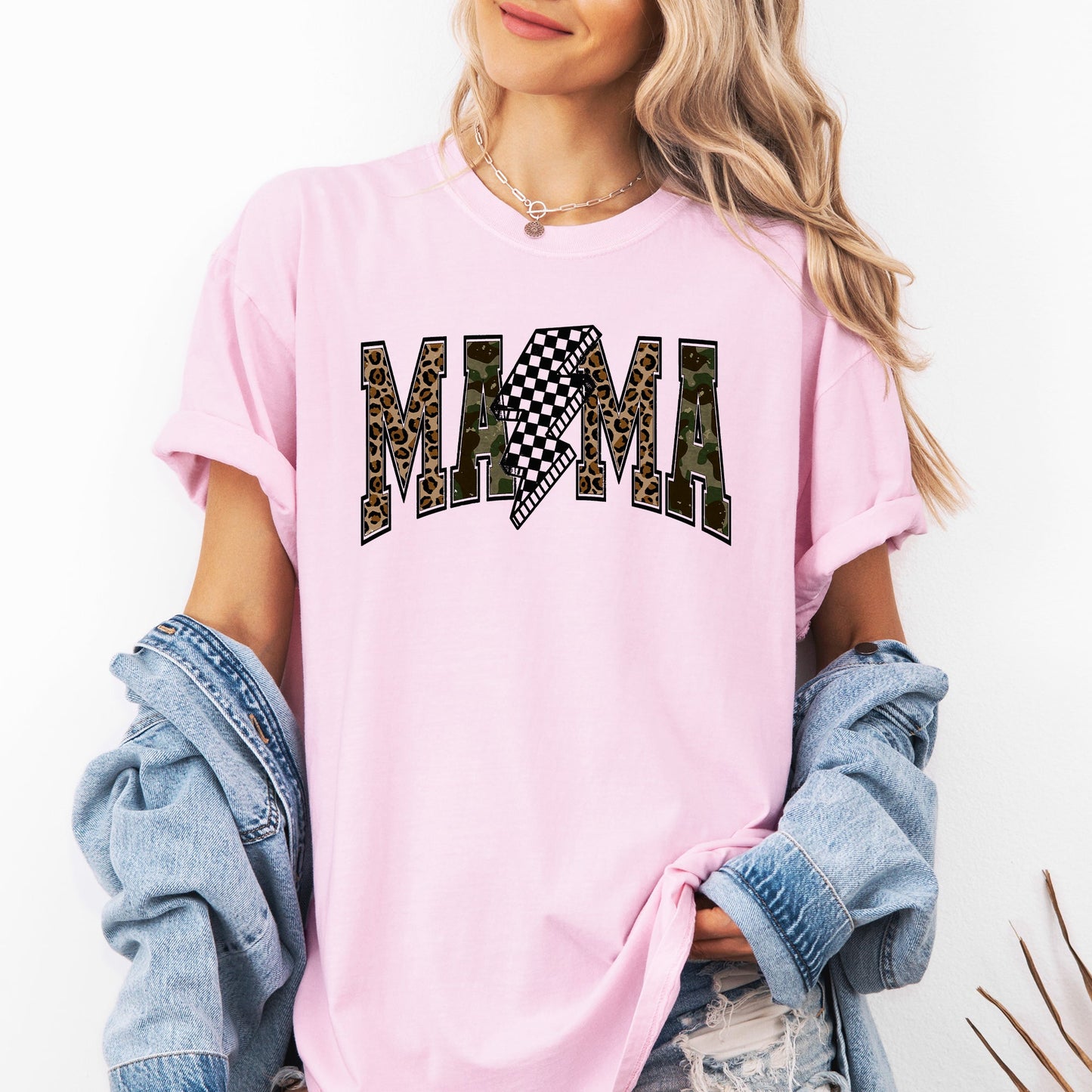 Mama, Leopard Print, Camo, Camouflage, Checkered, Lightning Bolt, Mother's Day Tshirt Comfort Colors T-Shirt
