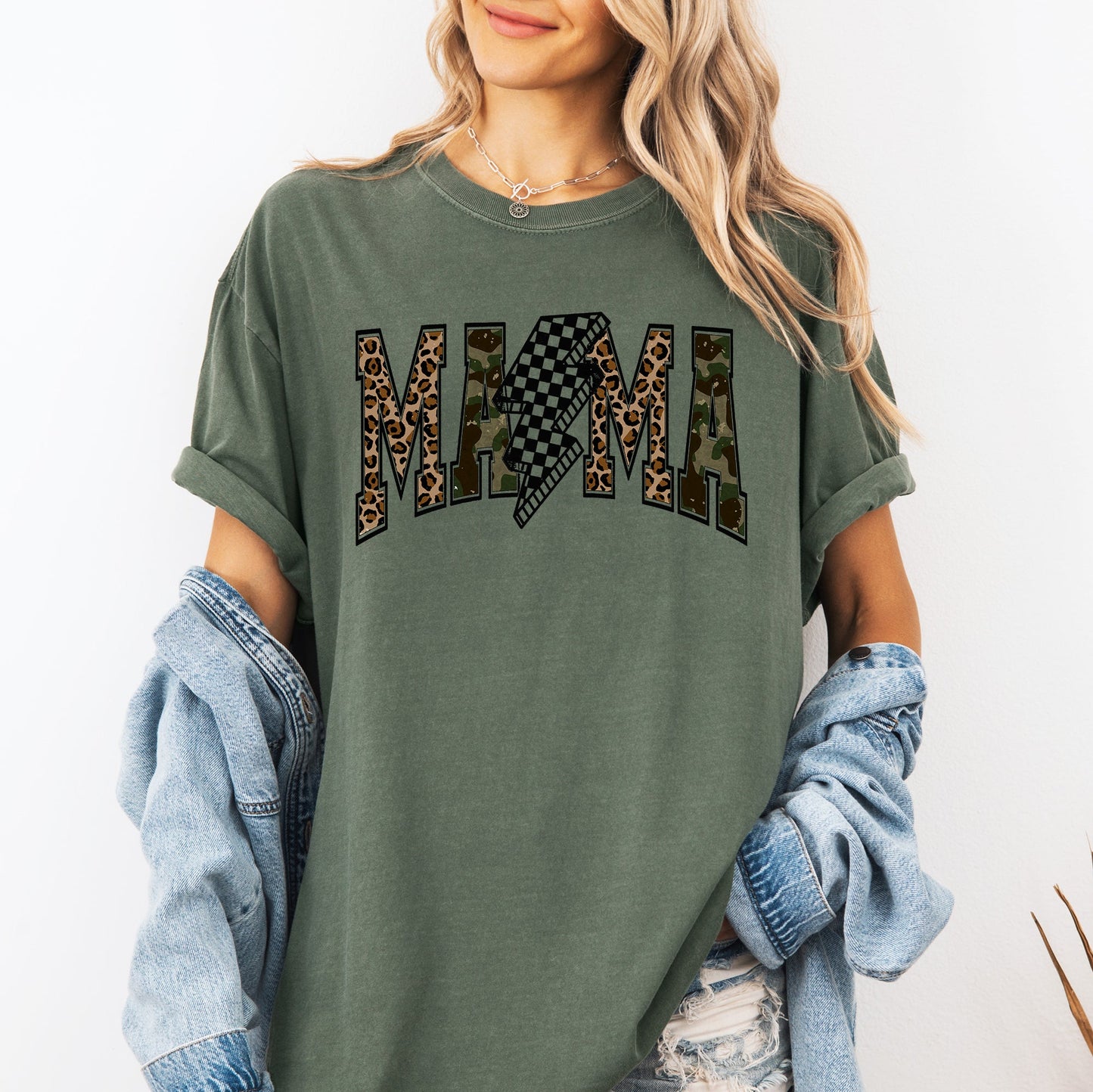 Mama, Leopard Print, Camo, Camouflage, Checkered, Lightning Bolt, Mother's Day Tshirt Comfort Colors T-Shirt