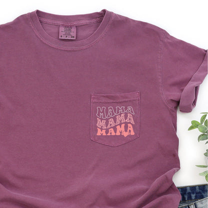 Mama, Leopard, Heart, Pocket Tee Comfort Colors T-Shirt