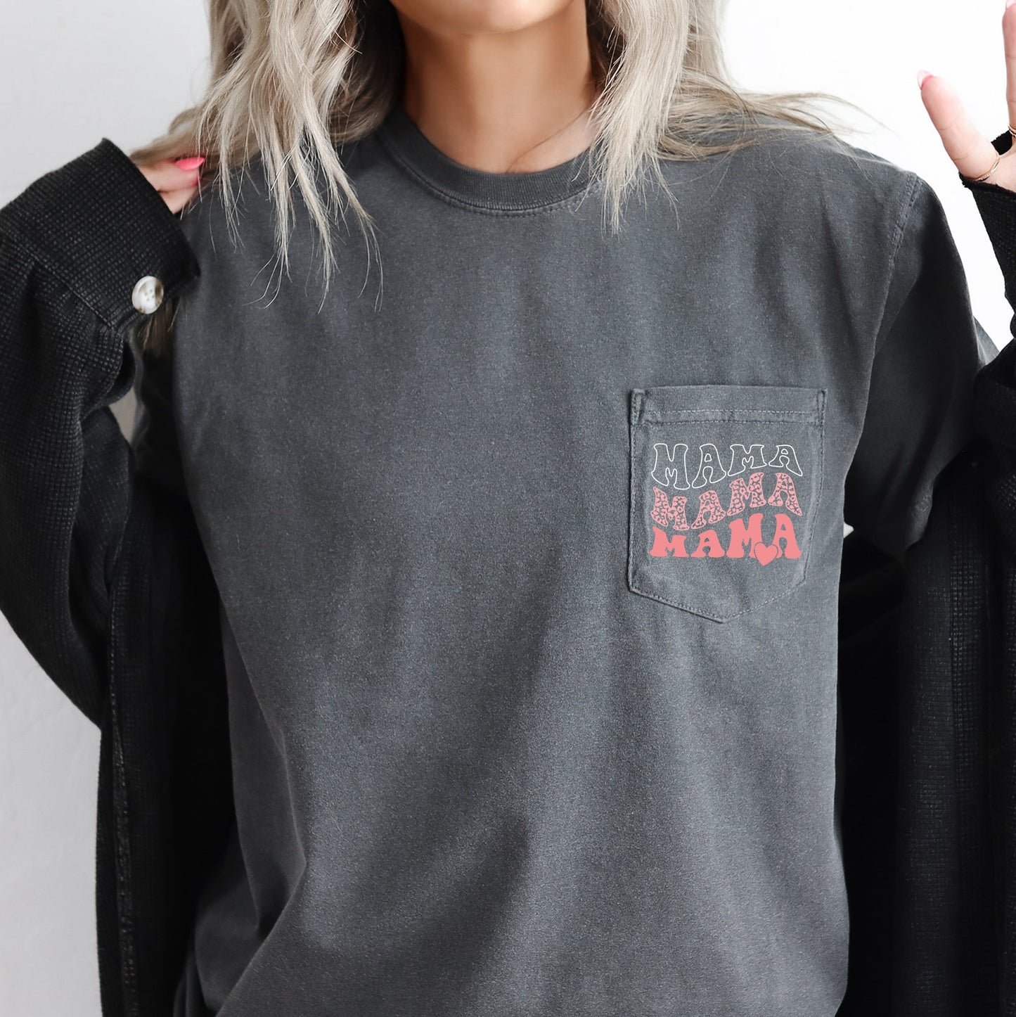 Mama, Leopard, Heart, Pocket Tee Comfort Colors T-Shirt