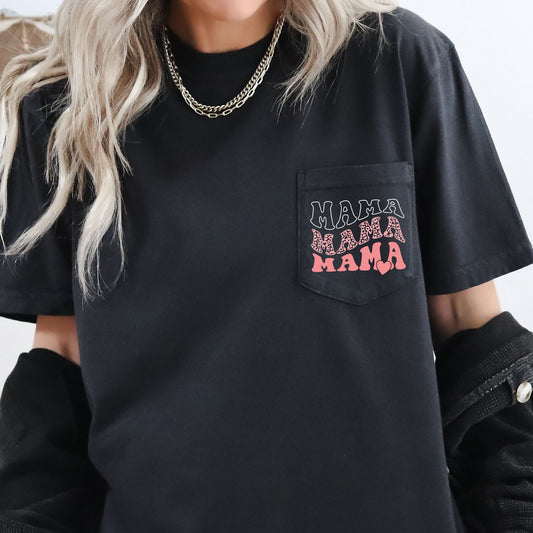 Mama, Leopard, Heart, Pocket Tee Comfort Colors T-Shirt