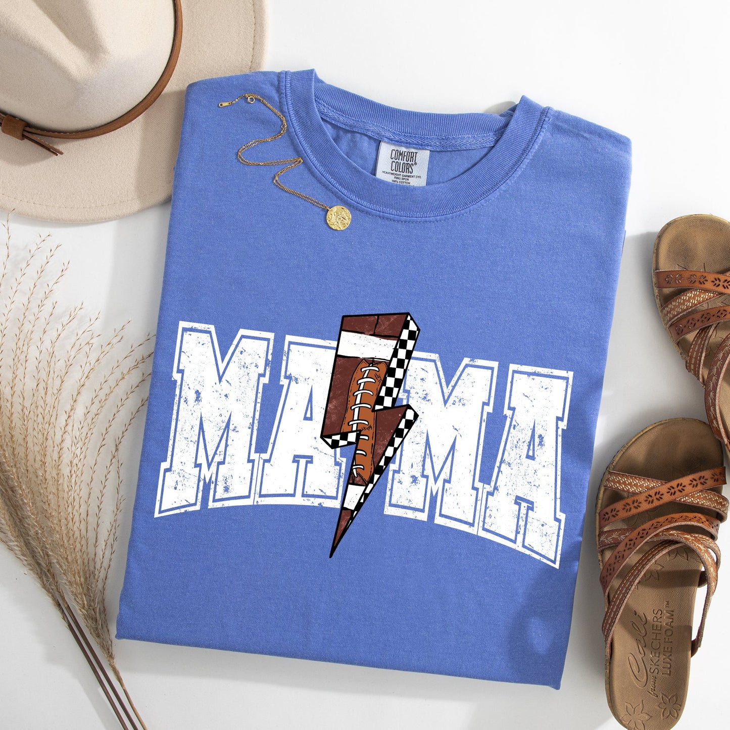 Mama, Lightening Bolt, Checkered, Football, Sports, Game Day, Big Game, Touchdown, Tailgate Party Tshirt Comfort Colors T-Shirt