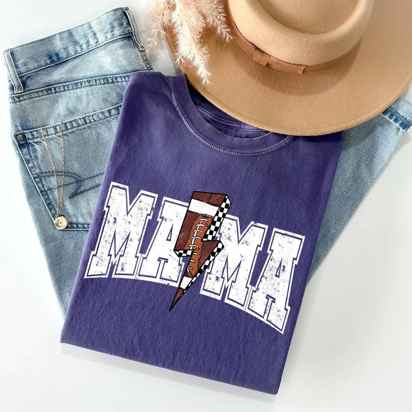Mama, Lightening Bolt, Checkered, Football, Sports, Game Day, Big Game, Touchdown, Tailgate Party Tshirt Comfort Colors T-Shirt