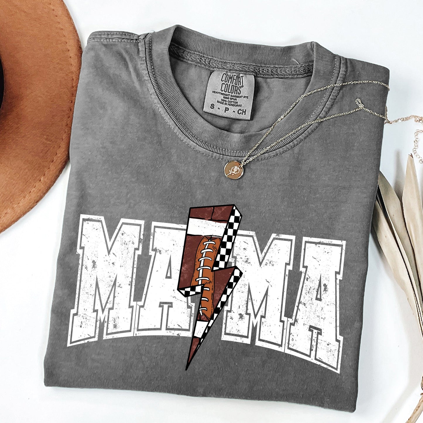 Mama, Lightening Bolt, Checkered, Football, Sports, Game Day, Big Game, Touchdown, Tailgate Party Tshirt Comfort Colors T-Shirt